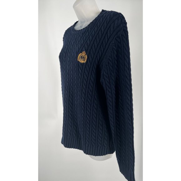 Vintage Ralph Lauren Navy Blue Cable Knit Pullover Sweater with Crest Size Mediu - Picture 5 of 8